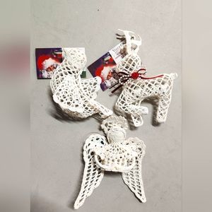 Vintage Crochet Christmas Hanging Ornaments -Angel,Reindeer and Dove